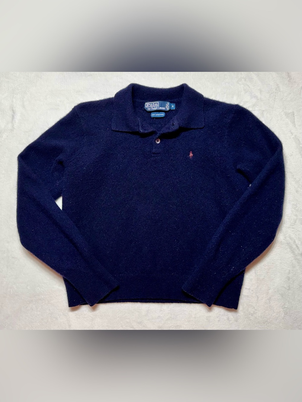 Polo Ralph Lauren Youth Blue Solid Collared Pullover 100% Lambswool Sweater